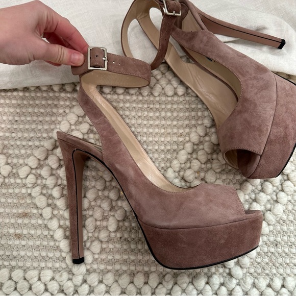 Prada suede ankle strap platform peep toe purple high heels - Picture 4 of 11